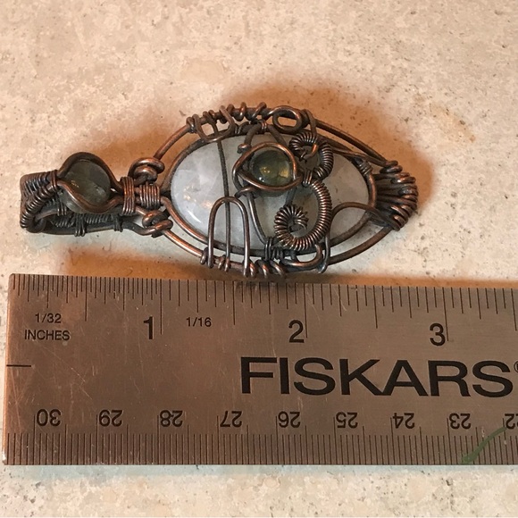 COPPER WRAPPED MOONSTONE & LABRADORITE ONE EYE NECKLACE PENDANT - Picture 8 of 8